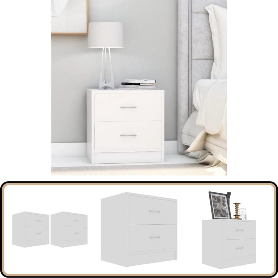 VidaXL Nachtkastjes Set van 2 Wit 40x30x40 cm Nachtkastje Slaapkamer Meubilair Spaanplaat Witte Meubelen Houten Meubelen