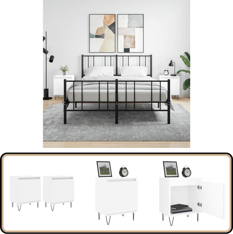 VidaXL Nachtkastjes Set van 2 Wit 40x30x50 cm Nachtkaste Kastje Slaapkamermeubilair Houten Nachtstand Witte Nachtkasten Nachtkast Set