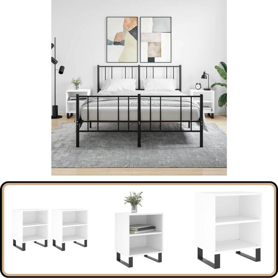 VidaXL Nachtkastjes Set van 2 Wit 40x30x50 cm Nachtkastje Kastje Slaapkamermeubel Houten Nachtstand Witte Meubel