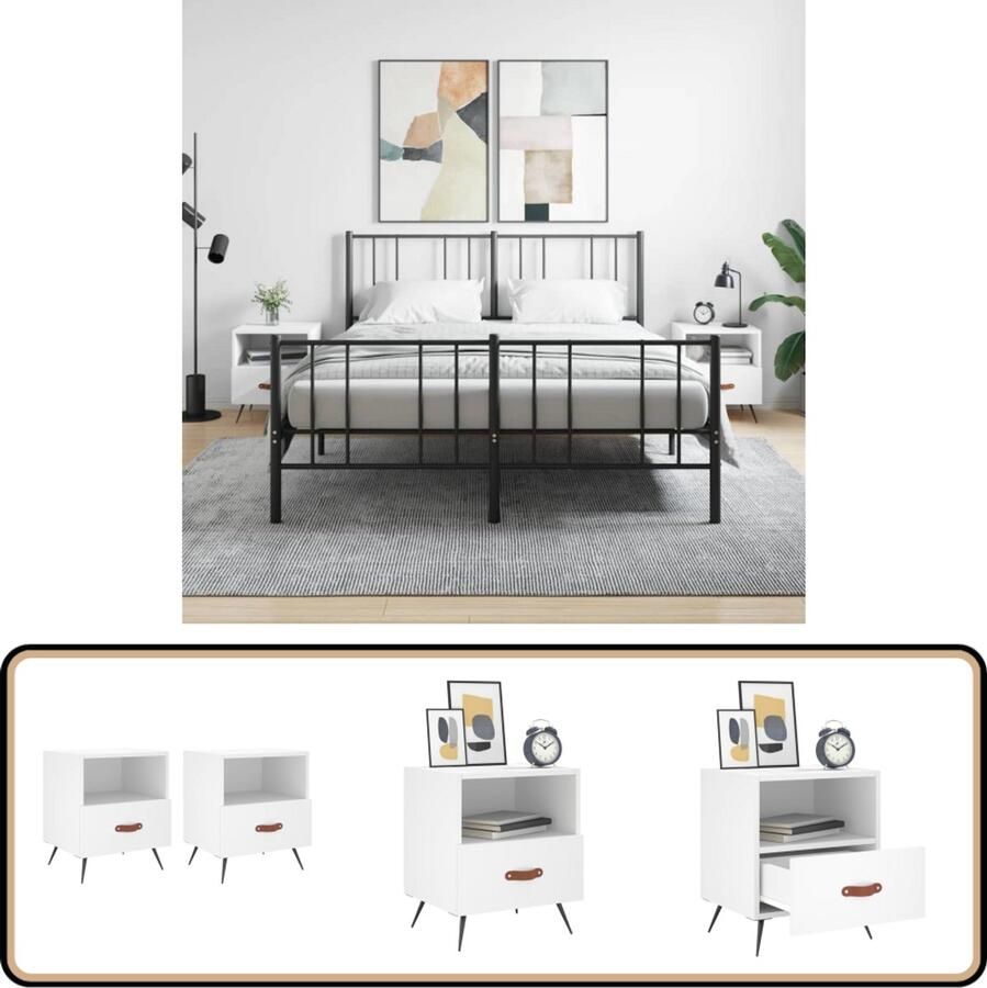 VidaXL Nachtkastjes Set van 2 Wit 40x35x47 5 cm Nachtkastjes Kastjes Meubels Slaapkamers Modern Minimalistisch Wit Houten Meubelen Opbergruimte Display