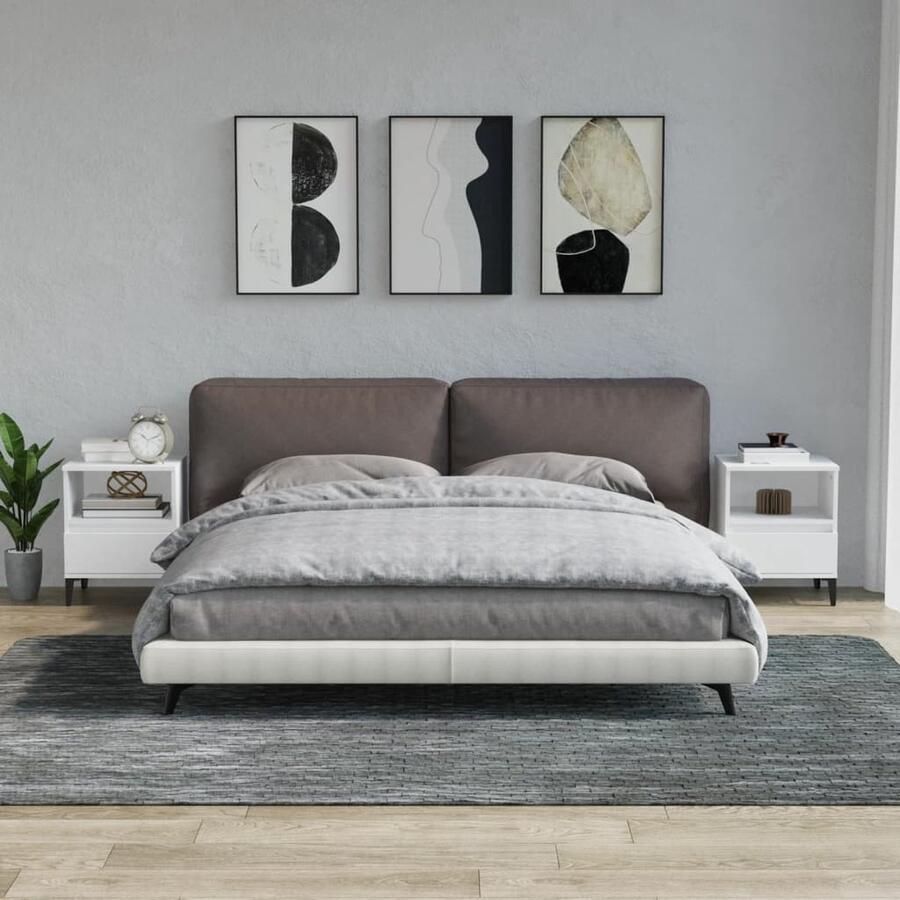 VidaXL Nachtkastjes Set van 2 Wit 40x35x50 cm Nachtkastje Slaapkamer Meubilair Houten Kast Witte Kast Industrieel Design Opbergruimte Met Laden Stapelbare Kasten Nachtlamp Tafeltje Kamerdecoratie - Foto 2