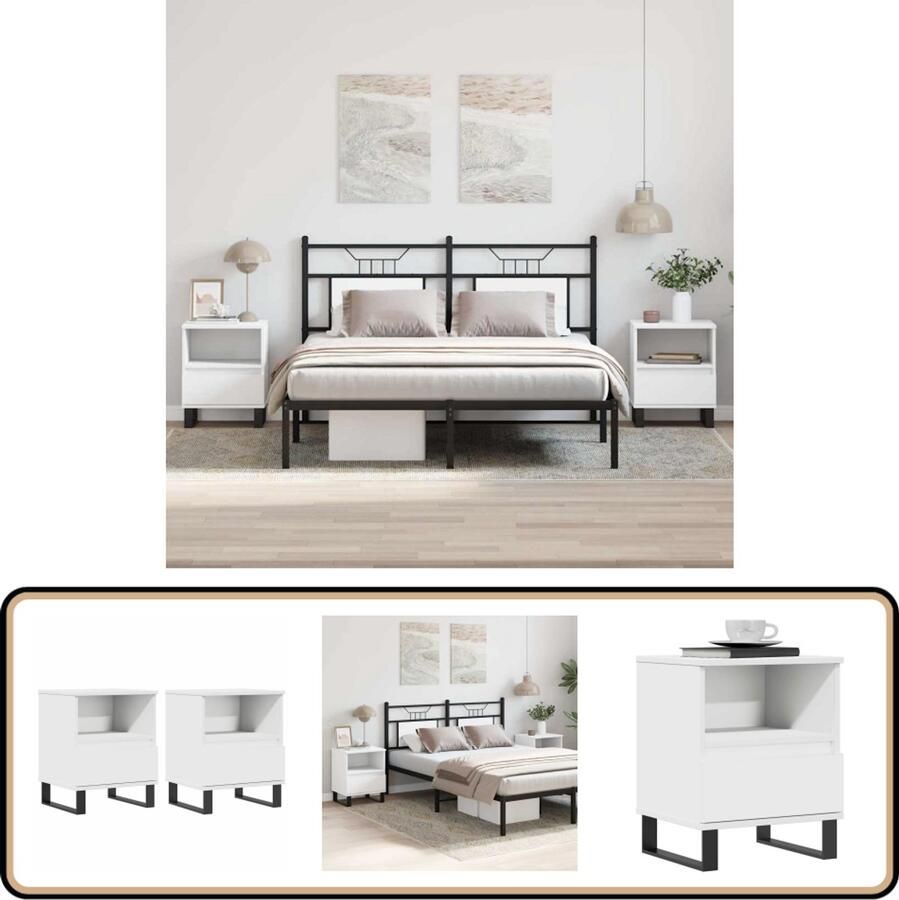 VidaXL Nachtkastjes Set van 2 Wit 40x35x50 cm Nachtkastjes Kastjes Slaapkamermeubilair Houten Meubels Witte Meubels Modern Meubilair Minimalistisch Meubilair