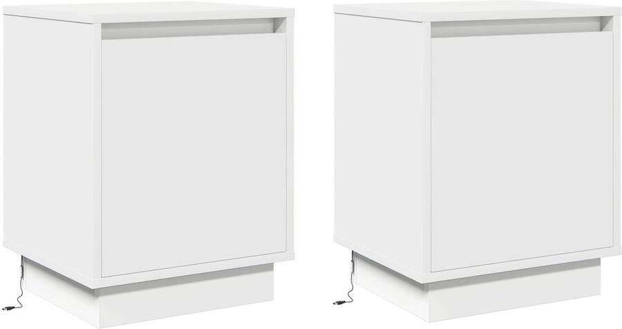 VidaXL Nachtkastjes met LED Verlichting 2 stuks Wit 39x34 5x50 cm