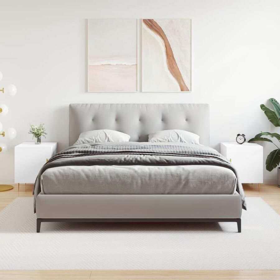 VidaXL Nachtkastjes Set van 2 Wit Hout en IJzer Nachtkastjes Nachtkasten Slaapkamerinrichting Modern Design Houten Kast