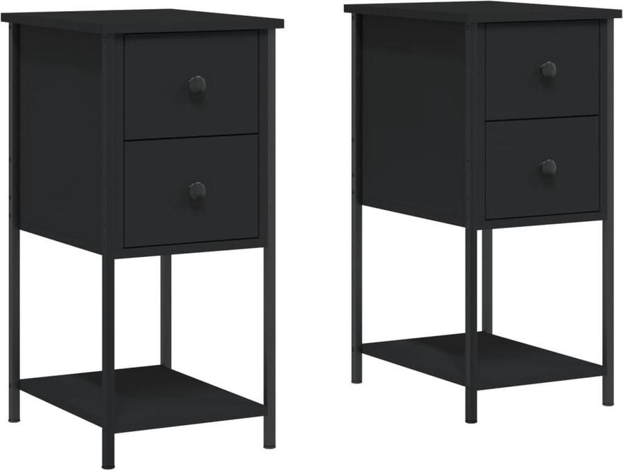 VidaXL Nachtkastjes Set van 2 Zwart 32x42x70 cm Nachtkastjes Kastjes Slaapkamermeubilair Houten Meubels Zwarte Meubels