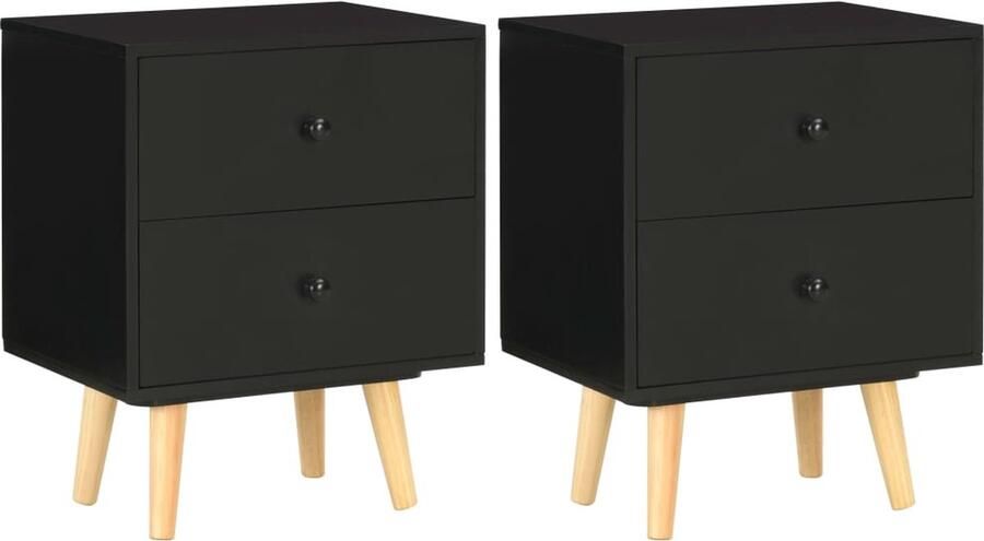 VidaXL Nachtkastjes Set van 2 Zwart 40x30x50 cm Nachtkast Scandinavisch Design Zwarte Nachtkast Houten Nachtkast Set Nachtkasten - Foto 2