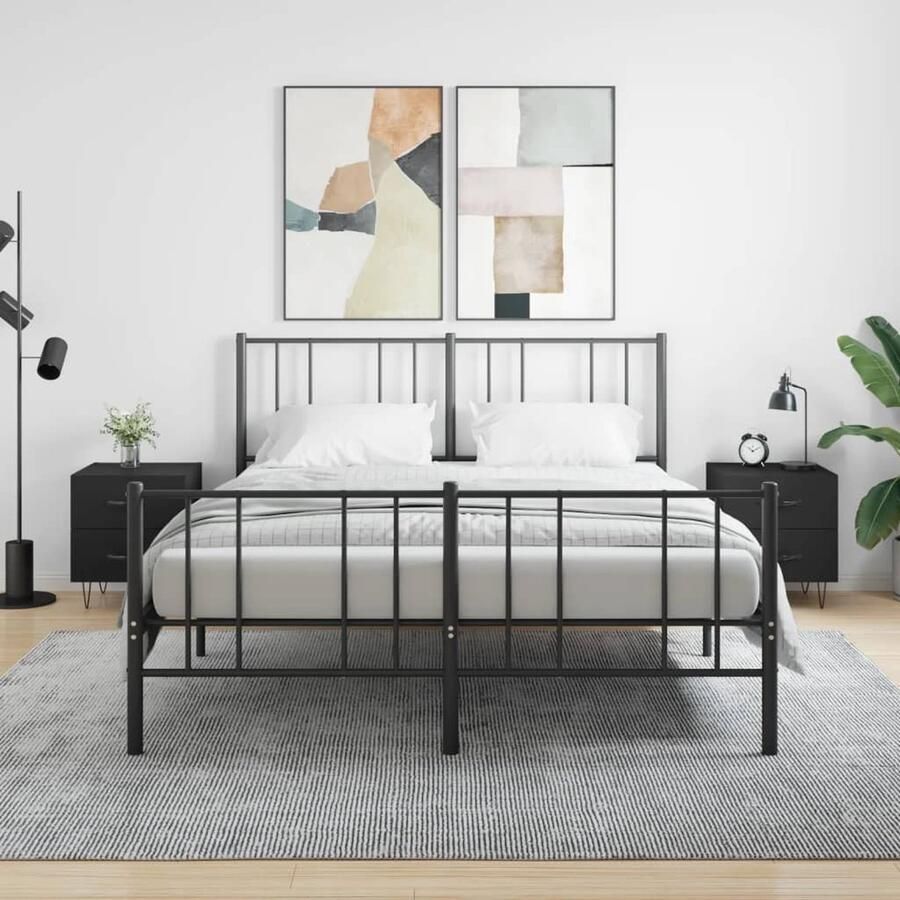 VidaXL Nachtkastjes Set van 2 Zwart Bewerkt hout Nachtkastjes Kast Meubilair Slaapkamer Modern Zwart Houten Kast Bewerkt Hout Stapelbare Kasten - Foto 2