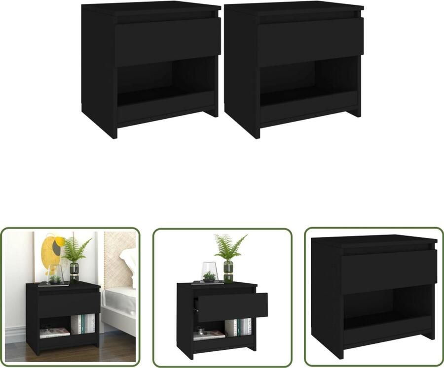 VidaXL Nachtkastjes Set van 2 Zwart Bewerkt hout Nachtkast Nachtkastje Slaapkamermeubels Zwarte Meubel Houten Kast Spaanplaat Kast Opbergkast Tv Tafel Livingroom Furniture Sidetable