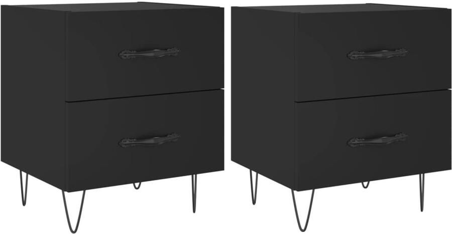 VidaXL Nachtkastjes Set van 2 Zwart Bewerkt hout Nachtkastjes Kast Meubilair Slaapkamer Modern Zwart Houten Kast Bewerkt Hout Stapelbare Kasten