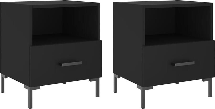 VidaXL Nachtkastjes Set van 2 Zwart Bewerkt hout Nachtkastjes Kast Slaapkamer Meubilair Zwarte Kast Houten Kast Modern Design Opbergruimte Bijzettafels Nachtlamp Tafels