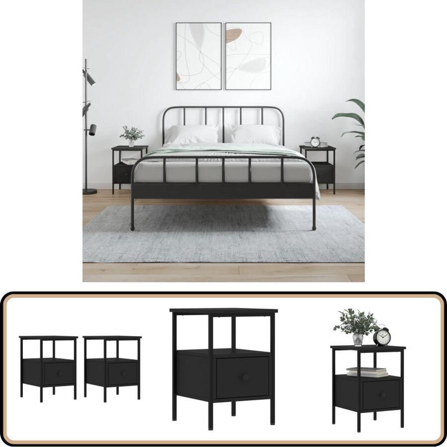 VidaXL Nachtkastjes Set van 2 Zwart Bewerkt Hout Nachtkastjes Nachtkasten Houten Nachtkastjes Zwarte Nachtkastjes Compacte Nachtkastjes Stapelbare Nachtkastjes Opbergkasten Sidetable Living Room Furniture