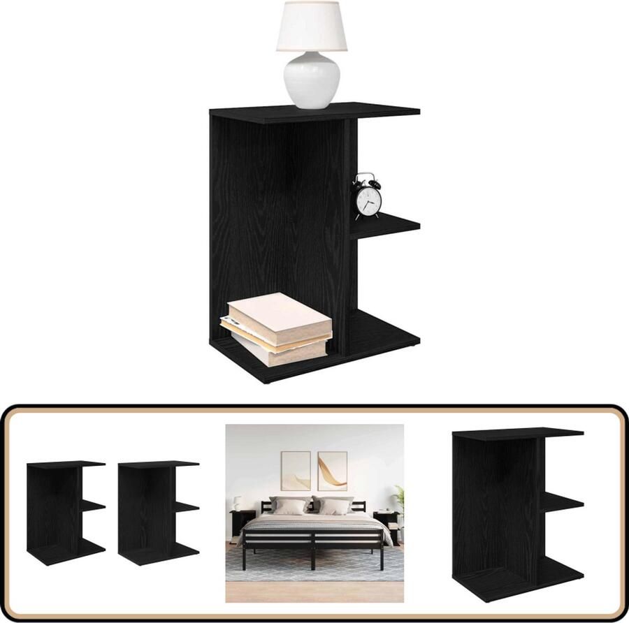 VidaXL Nachtkastjes Set van 2 Zwart Eiken 46 5x29x61 cm Nachtkastje Nachtkastjes Bijzettafel Wandkastje