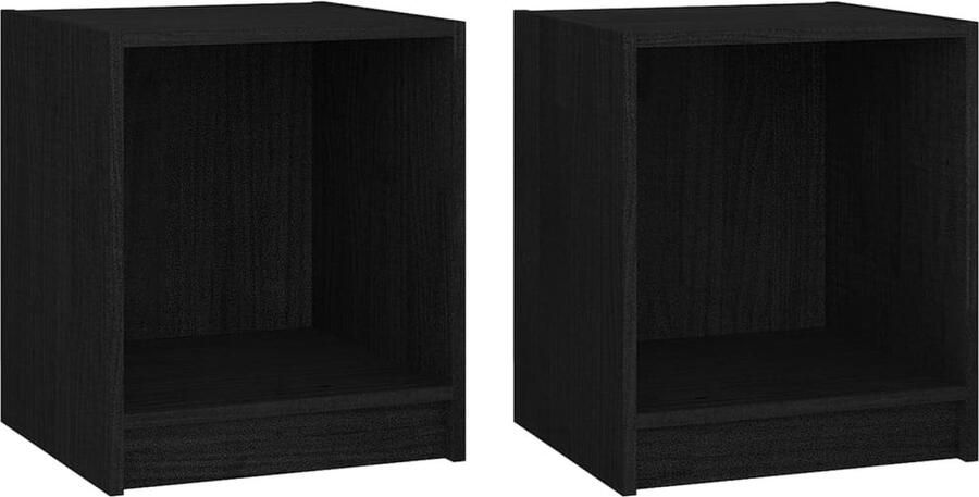 VidaXL Nachtkastjes Set van 2 Zwart Grenenhout Nachtkastjes Meubilair Slaapkamerinrichting Grenenhout Zwart Vintage Modern