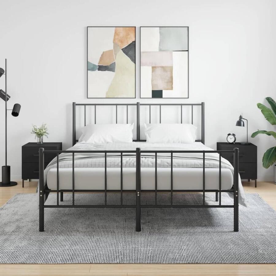 VidaXL Nachtkastjes Set van 2 Zwart Hout en IJzer Nachtkastje Bijzetkast Kast Zwarte Meubels Houten Meubelen