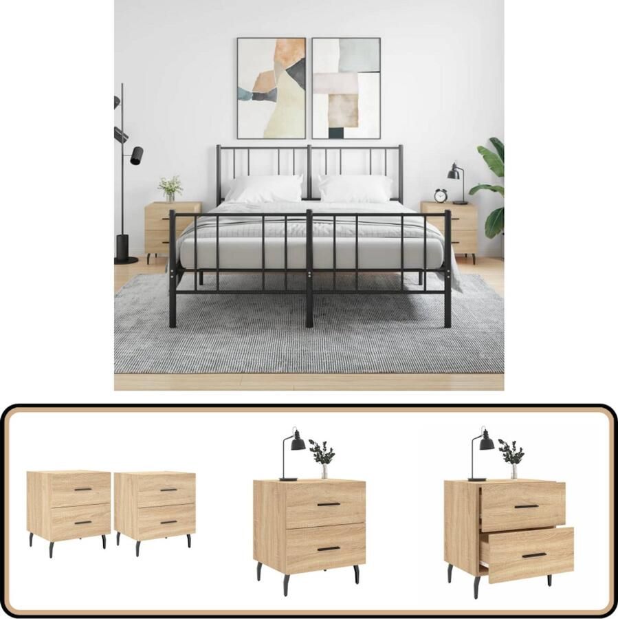 VidaXL Nachtkastjes Sonoma eiken Set van 2 40x35x47 5 cm Nachtkastjes Kast Salontafel Houten Meubels Bruine Meubelen
