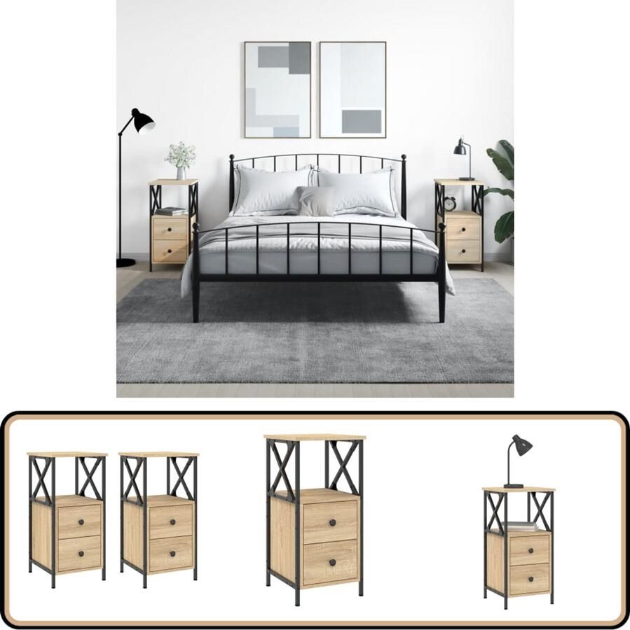 VidaXL Nachtkastjes Sonoma Eiken Set van 2 Nachtkast Nachtkastje Kastje Slaapkamers Houten Kast