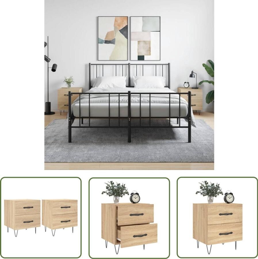VidaXL Nachtkastjes Sonoma eiken Set van 2 Nachtkastje Kastje Salontafel Houten Meubilair Sonoma Eiken