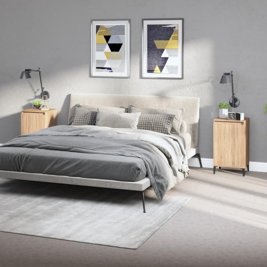 VidaXL Nachtkastjes Sonoma Eiken Set van 2 Nachtkastje Salontafel Houten Meubel Bruine Kleur Vintage Stijl