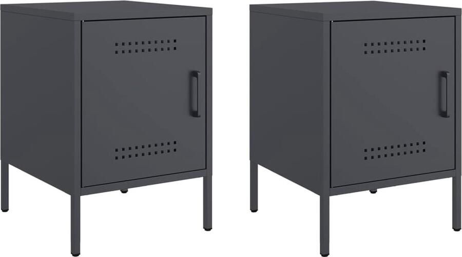 The Living Store Nachtkastjes 2 st 36x39x50 5 cm staal antracietkleurig Nachtkastjes Industrieel Staal Antraciet Multifunctioneel - Foto 2