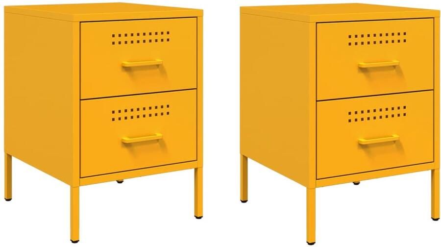 The Living Store Nachtkastjes 2 st 36x39x50 5 cm staal mosterdgeel Nachtkastjes Industrieel Design Mustard Yellow Staal Opbergkast - Foto 2