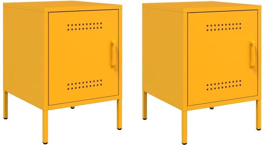 VidaXL Nachtkastjes Staal Mosterdgeel 2 stuks Nachtkastje Nachtkastjes Bijzettafel Wandkastje - Foto 3