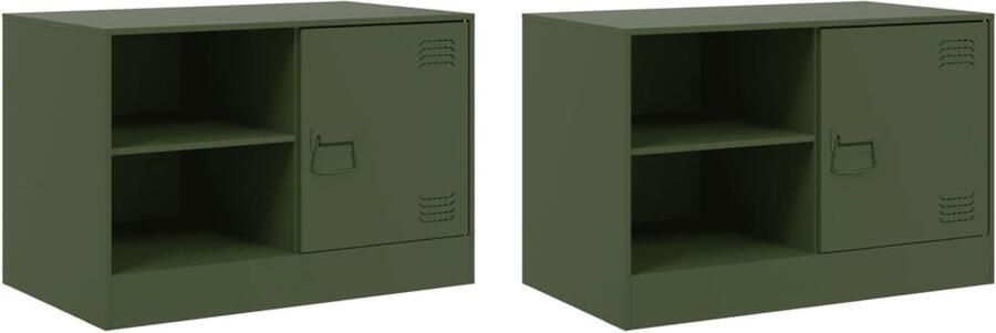 The Living Store Tv-meubel Olijfgroen 67 x 39 x 44 cm Koudgewalst staal Stabiel en praktisch met voldoende opbergruimte - Foto 2