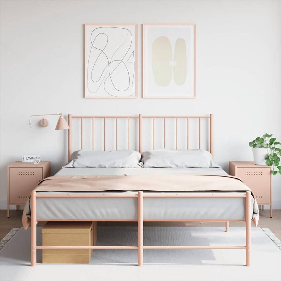 The Living Store Nachtkastjes 2 st 36x39x50 5 cm staal roze Nachtkastje Industrieel Design Roestvrijstalen Nachtkastje Metalen Nachtkastje Roze Nachtkastje