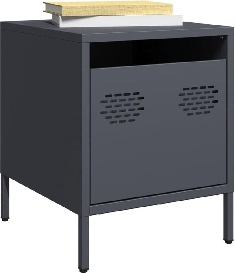 VidaXL Nachtkastjes Staal Set van 2 Antraciet Nachtkastje Nachtkasten Set Bijzettafel Slaapkamer Meubilair Metalen Kast