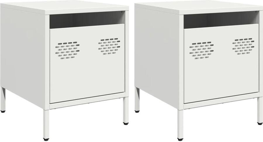 The Living Store Nachtkastjes 2 st 35x39x43 5 cm staal wit Nachtkastjes Industrieel Design Staal Wit Opbergkast - Foto 2