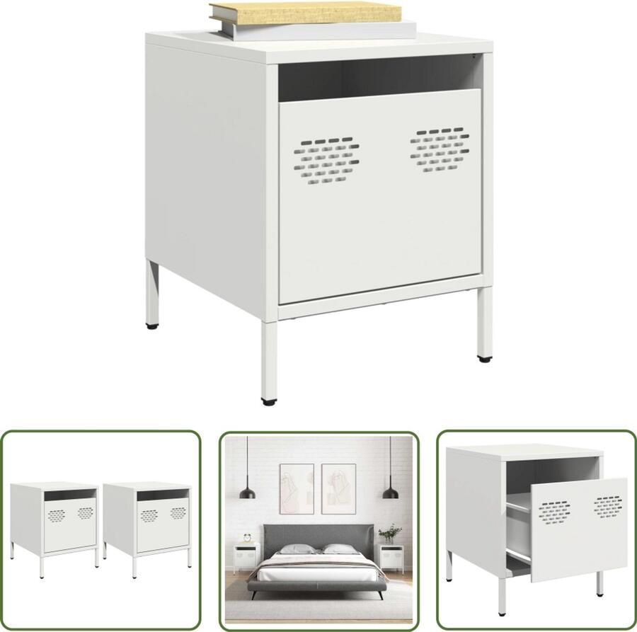 The Living Store Nachtkastjes 2 st 35x39x43 5 cm staal wit Nachtkastjes Industrieel Design Staal Wit Opbergkast