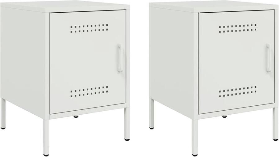 The Living Store Nachtkastjes 2 st 36x39x50 5 cm staal wit Nachtkastjes Industrieel Metalen Nachtkastjes Staal Nachtkast Wit Nachtkastje - Foto 2