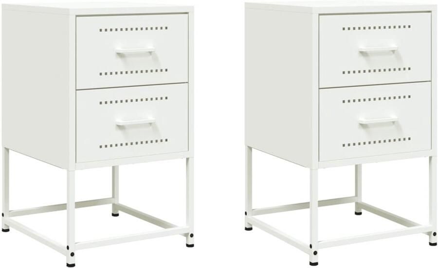 VidaXL Nachtkastjes Staal Wit Set van 2 Nachtkastje Nachtkastjes Houten Nachtkastje Slaapkamerkast