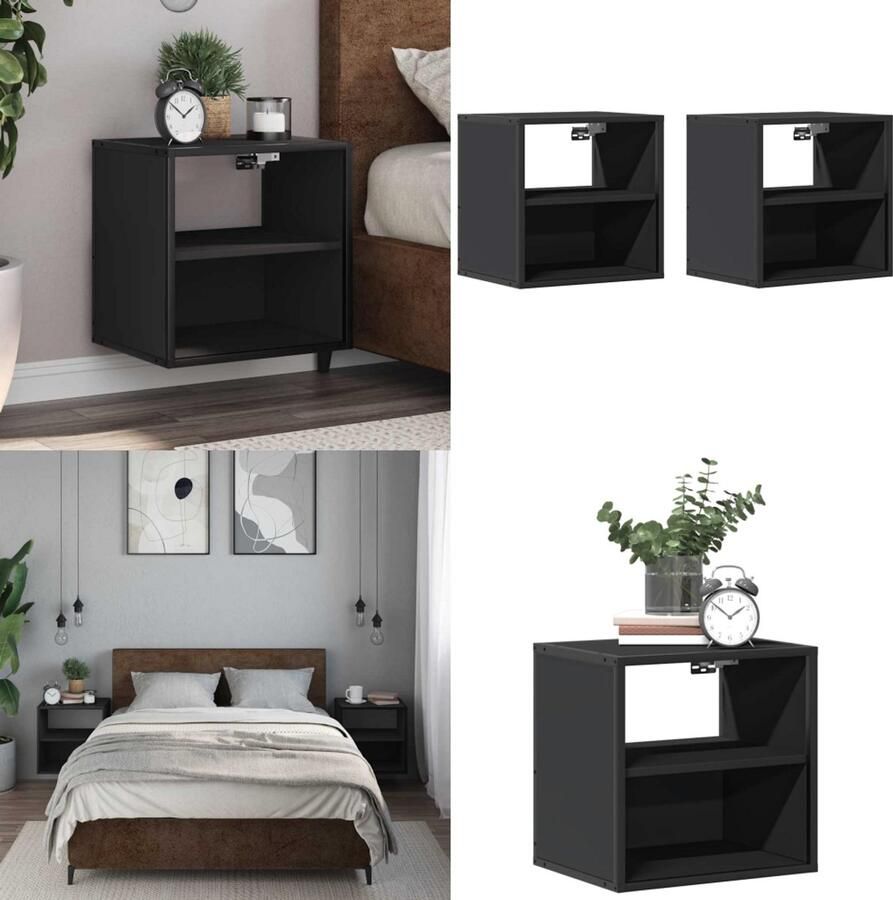 VidaXL Nachtkastjes wandgemonteerd 2 st 40x31x39 5 cm zwart Wandgemonteerde Nachtkastje Wandgemonteerde Nachtkastjes Nachtkastje Nachtkastjes