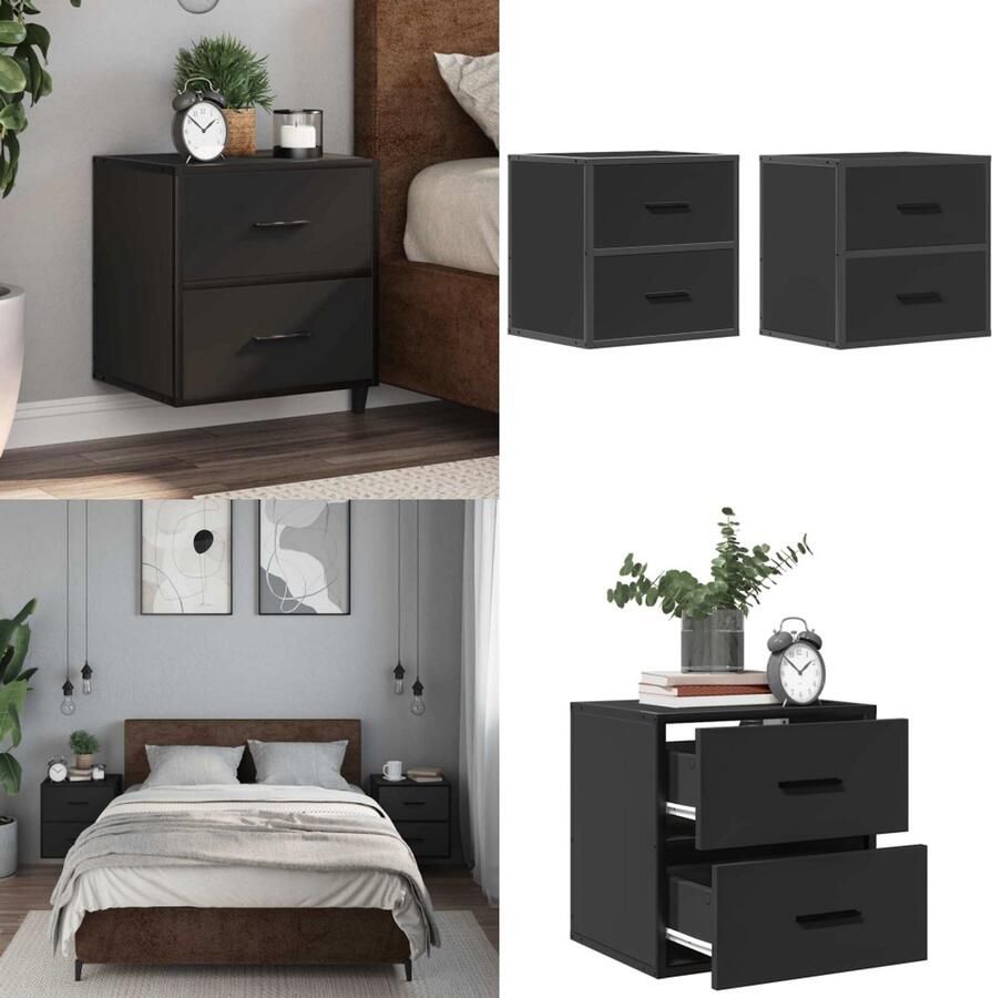 VidaXL Nachtkastjes wandgemonteerd 2 st 40x31x39 5 cm zwart Wandgemonteerde Nachtkastje Wandgemonteerde Nachtkastjes Nachtkastje Nachtkastjes