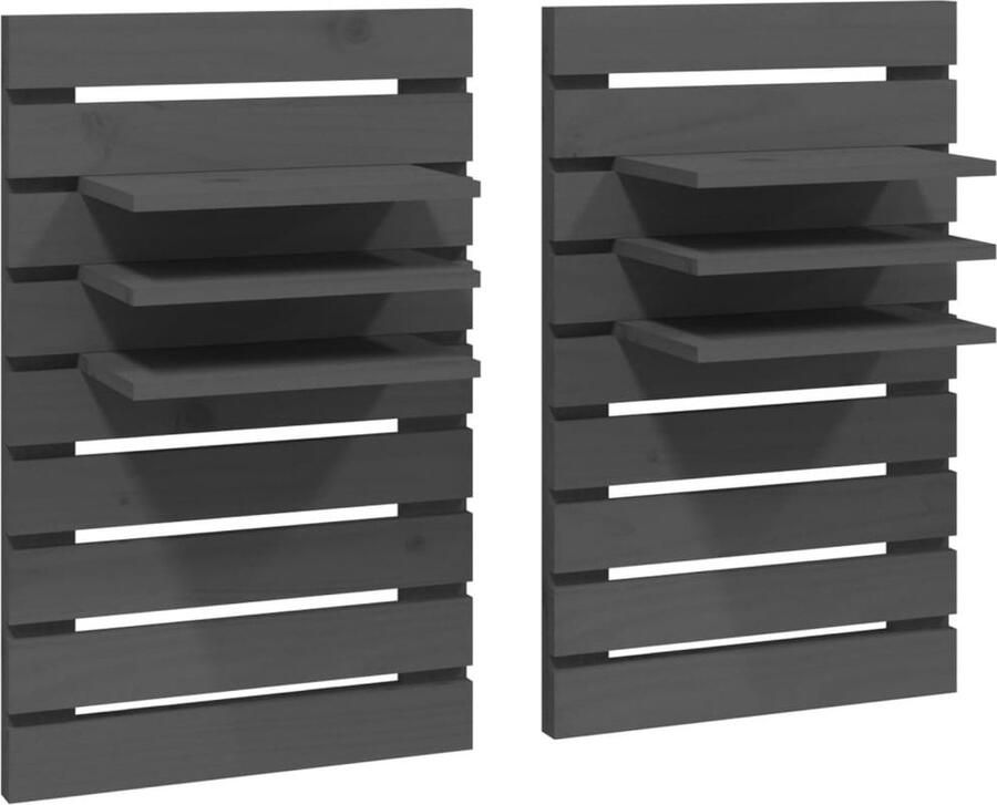 VidaXL Nachtkastjes wandgemonteerd 2 st massief grenenhout grijs - Foto 2