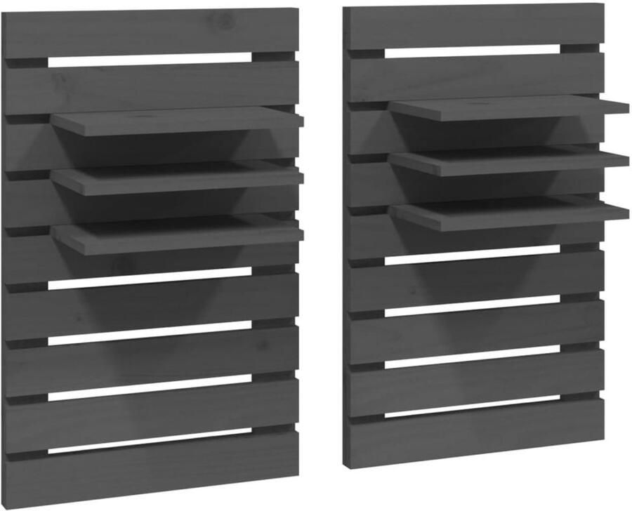 VidaXL Nachtkastjes Massief Grenenhout Grijs Set van 2 Nachtkastjes Wandmontage Opbergruimte Massief Hout Grenenhout