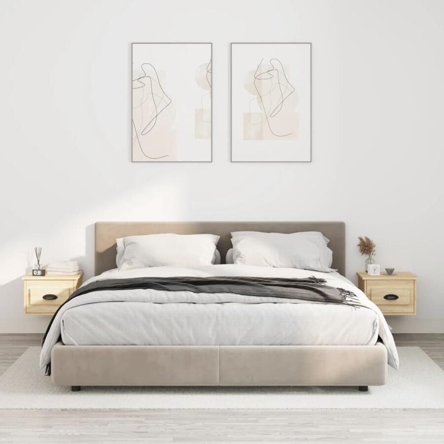 VidaXL Nachtkastjes Wandgemonteerd 2 st Sonoma Eiken Wandkasten Nachtkastjes Houten Kast Sonomahouten Meubels Salonmeubelen