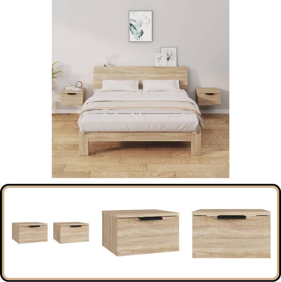 VidaXL Nachtkastjes Wandgemonteerd 2 st Sonoma eikenkleur Wandlamp Nachtlamp Decoratief Kastje Bergruimte Badkamermeubel Slaapkamerdecoratie Sonoma Eiken