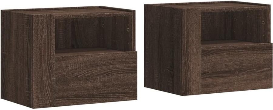 The Living Store Nachtkastjes 2 st wandgemonteerd 45x30x35 cm bruin eikenkleurig Wandgemonteerd Nachtkastje Wandgemonteerde Nachtkastjes Bijzettafel Wandkastje - Foto 2