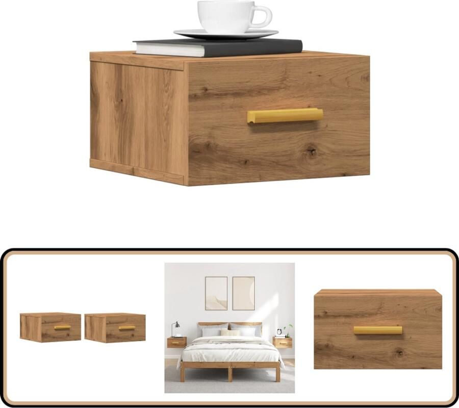 VidaXL Nachtkastjes Wandgemonteerd 2 stuks Eiken Wandnachtkastje Wandnachtkastjes Wandgemonteerd Nachtkastje Wandgemonteerd Bedkastje