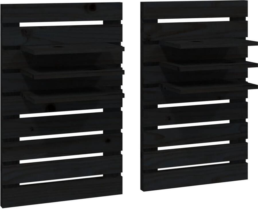 VidaXL Nachtkastjes Wandgemonteerd 2 stuks Zwart Nachtkastje Wandmontage Nachtkastjes Set Grenenhout Zwarte Kast