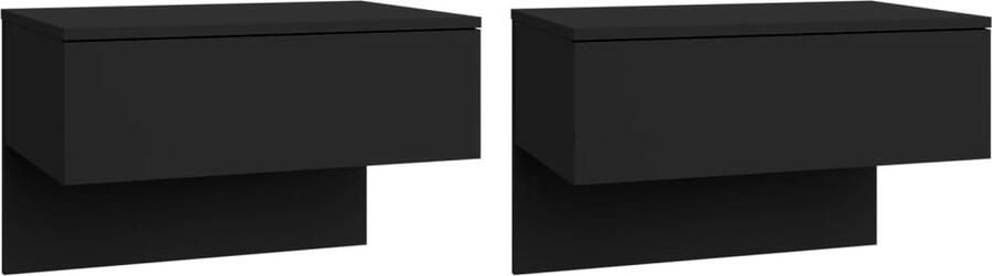 VidaXL Nachtkastjes Wandgemonteerd 2 Stuks Zwart Wandlamp Nachtlamp Bergruimte Slaapkamervloer Slaapkamersdecoratie Zwarte Meubels Houten Meubel