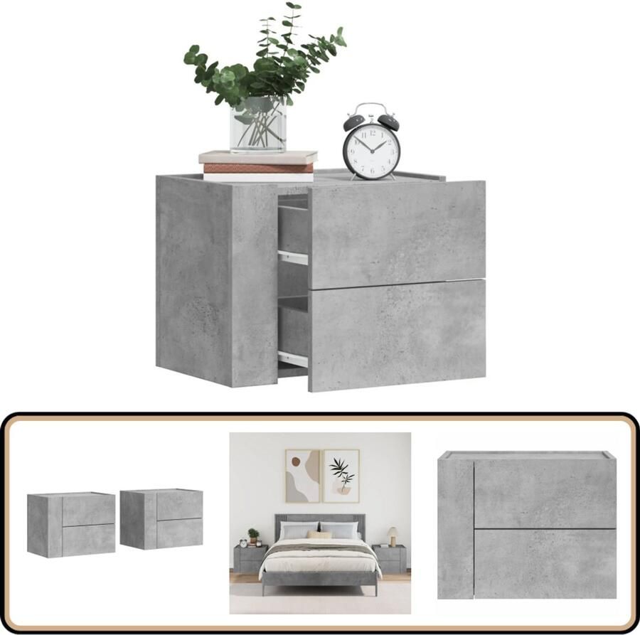 The Living Store Nachtkastjes 2 st wandgemonteerd 45x30x35 cm betongrijs Wandgemonteerd Nachtkastje Wandgemonteerde Nachtkastjes Bijzettafel Wandkastje
