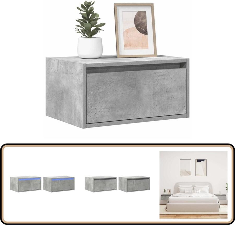 VidaXL Nachtkastjes Wandgemonteerd Set van 2 Betongrijs Wandgemonteerde Nachtkastje Wandgemonteerde Nachtkastjes Nachtkastje Nachtkastjes