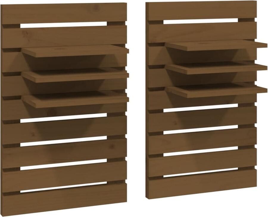 VidaXL Nachtkastjes wandgemonteerd 2 st massief grenenhout honingbruin - Foto 2