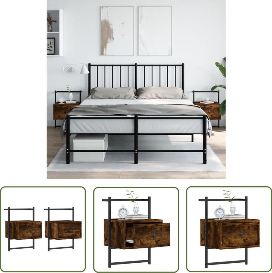 The Living Store Nachtkastjes 2 st wandgemonteerd 35x30x51 cm hout gerookt eiken Wandkasten Nachtkastjes Slaapkamermeubilair Houten Kast Bruine Kasten