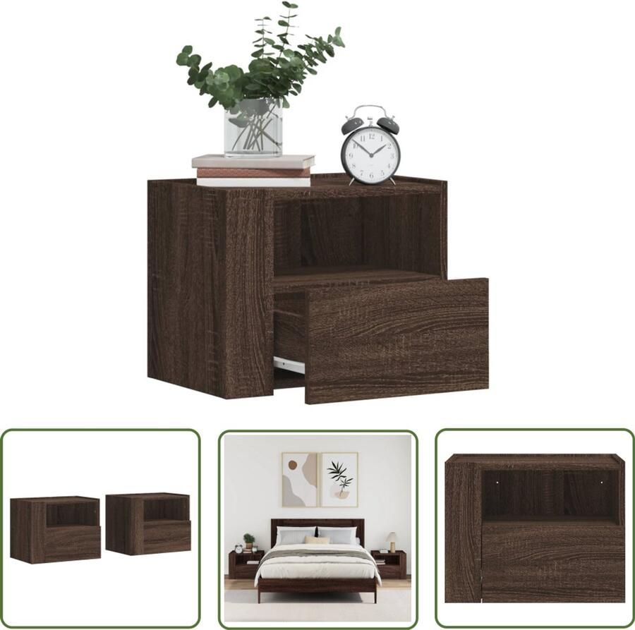 The Living Store Nachtkastjes 2 st wandgemonteerd 45x30x35 cm bruin eikenkleurig Wandgemonteerd Nachtkastje Wandgemonteerde Nachtkastjes Bijzettafel Wandkastje