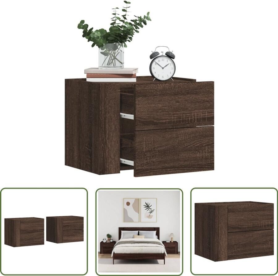 The Living Store Nachtkastjes 2 st wandgemonteerd 45x30x35 cm bruin eikenkleurig Wandgemonteerd Nachtkastje Wandgemonteerde Nachtkastjes Bijzettafel Wandkastje