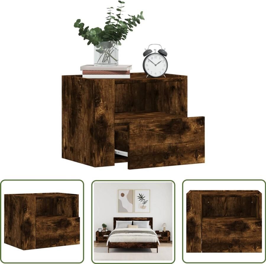 The Living Store Nachtkastjes 2 st wandgemonteerd 45x30x35 cm gerookt eikenkleur Wandgemonteerd Nachtkastje Wandgemonteerde Nachtkastjes Bijzettafel Wandkastje