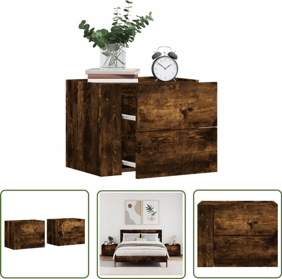 The Living Store Nachtkastjes 2 st wandgemonteerd 45x30x35 cm gerookt eikenkleur Wandgemonteerd Nachtkastje Wandgemonteerde Nachtkastjes Bijzettafel Wandkastje